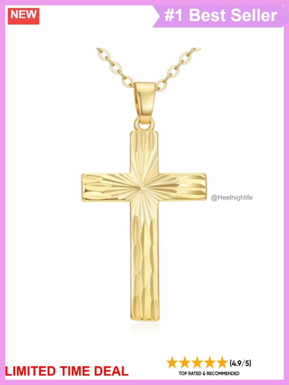 14K Gold Plated Cross Pendant Necklace Cubic Zirconia Religious Gift